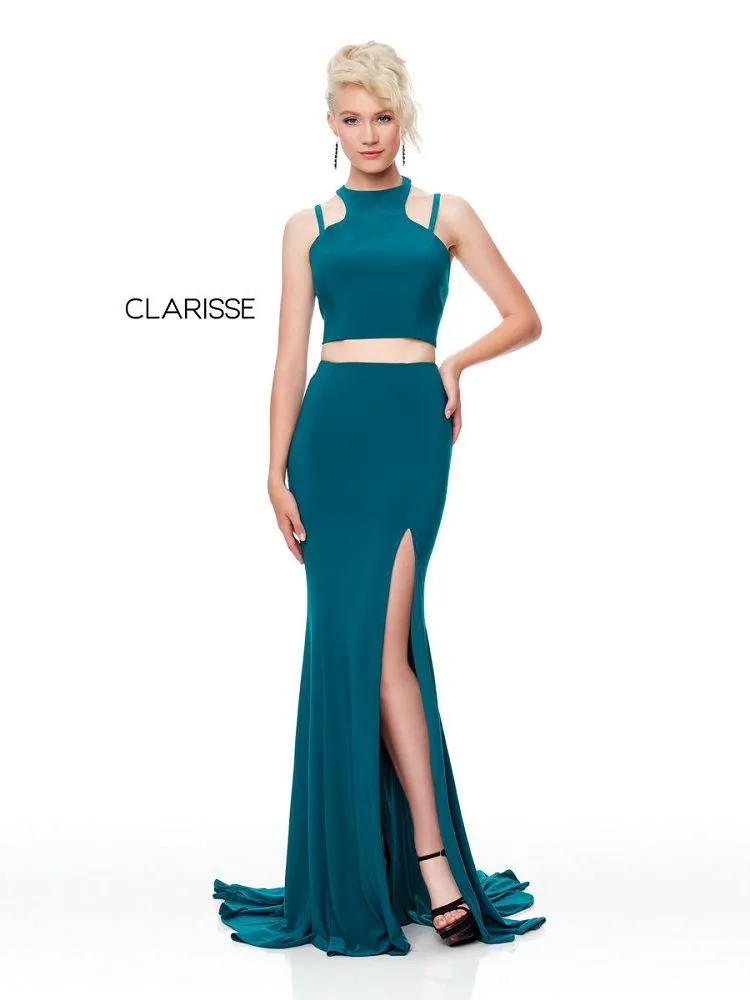 CLARISSE 3761 Forest Green 2 Piece Jersey Dress with Slit