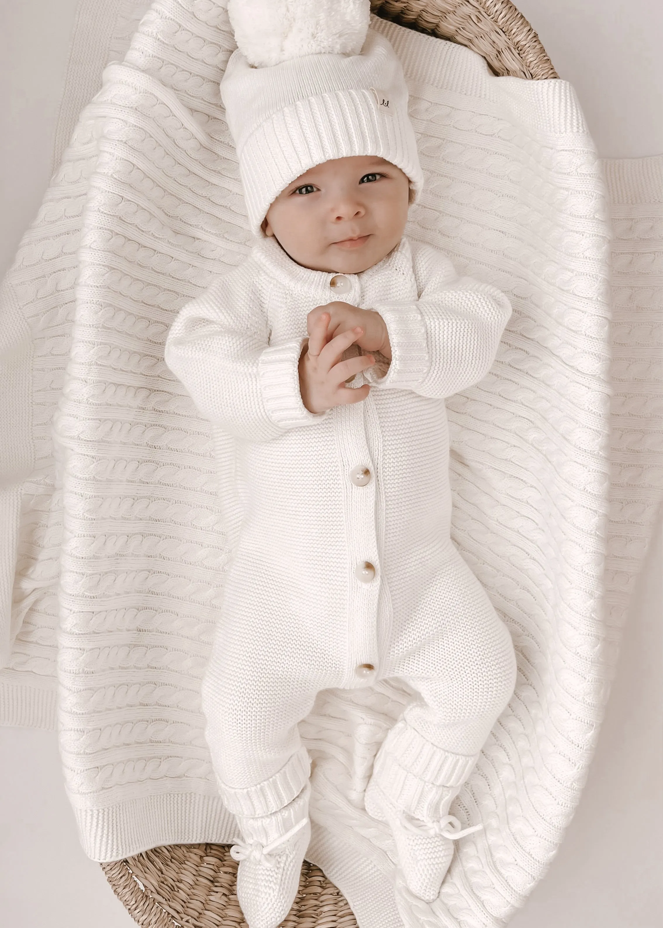 Classic Purl Knit Baby Jumpsuit - White