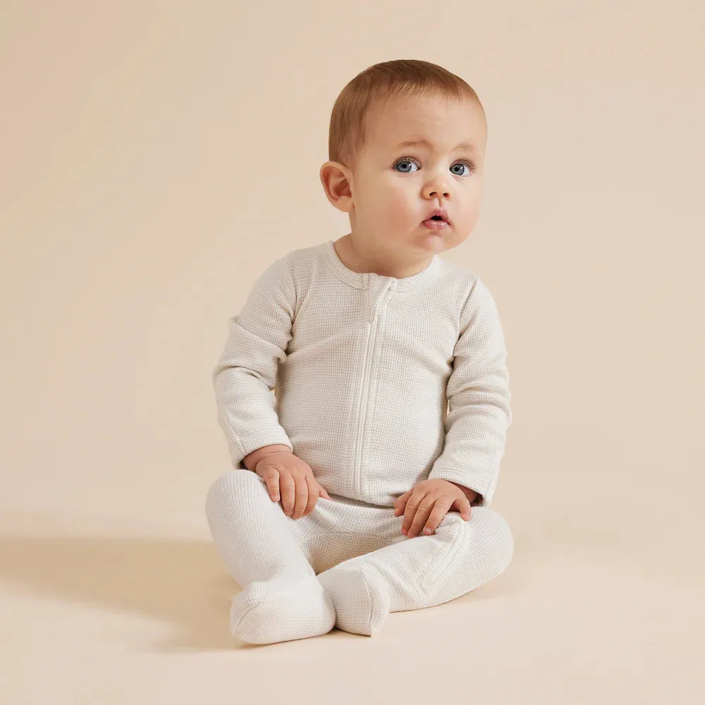 Clay Organic Stripe Rib Zipsuit with Feet