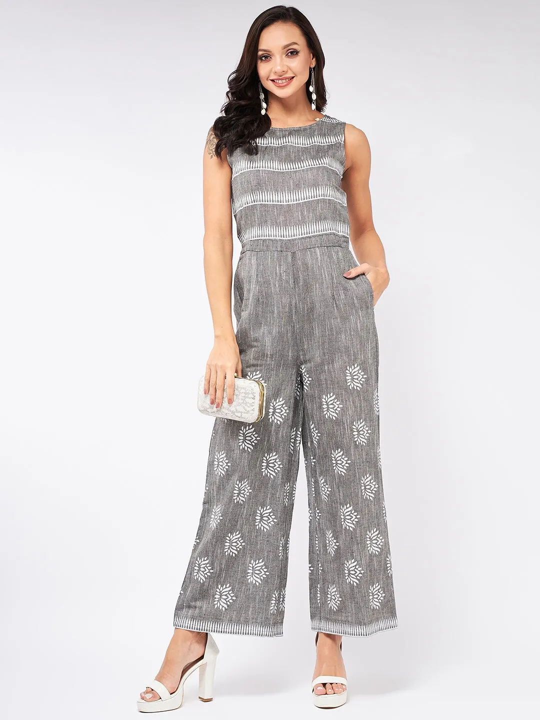 Cotton Printed Sleeveless Jumpsuit