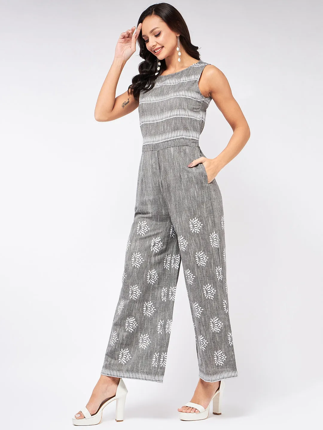 Cotton Printed Sleeveless Jumpsuit