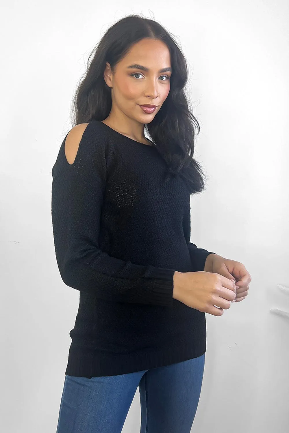 Crochet Knit Cold Shoulders Pullover