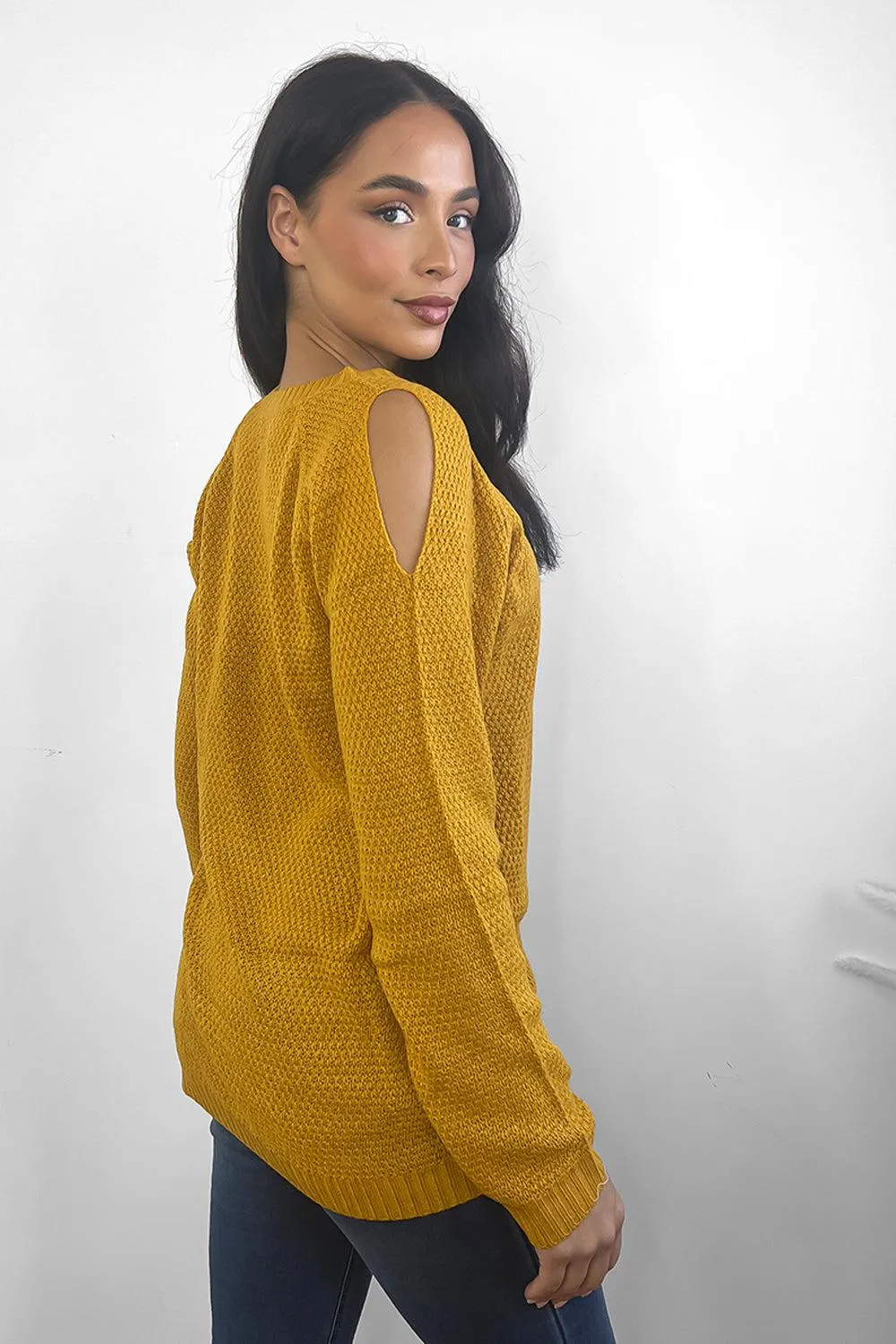 Crochet Knit Cold Shoulders Pullover