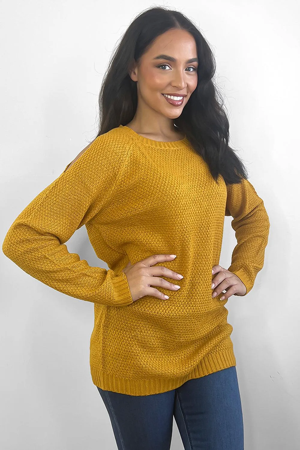 Crochet Knit Cold Shoulders Pullover