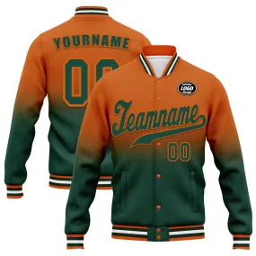 Custom Orange Green Fade Fashion Jacket Bomber Full-Snap Varsity Letterman Personalized Jacket FZ005-D020229-17