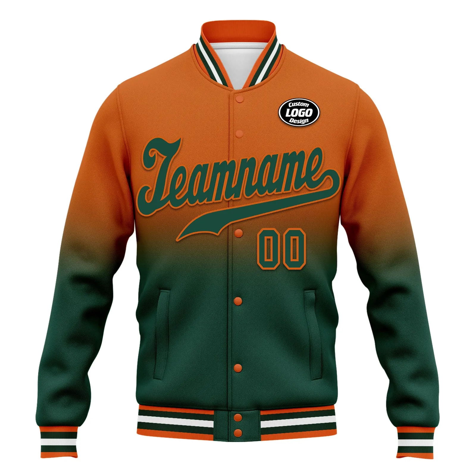 Custom Orange Green Fade Fashion Jacket Bomber Full-Snap Varsity Letterman Personalized Jacket FZ005-D020229-17