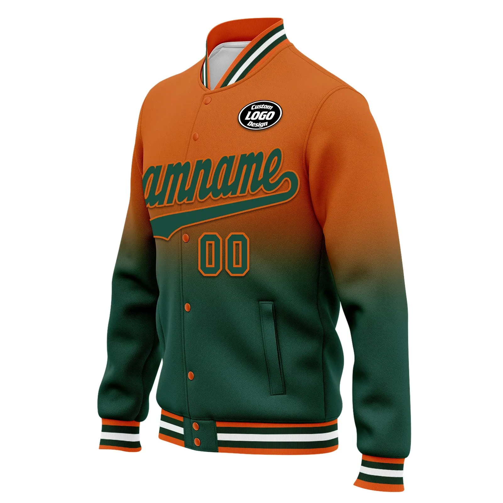 Custom Orange Green Fade Fashion Jacket Bomber Full-Snap Varsity Letterman Personalized Jacket FZ005-D020229-17