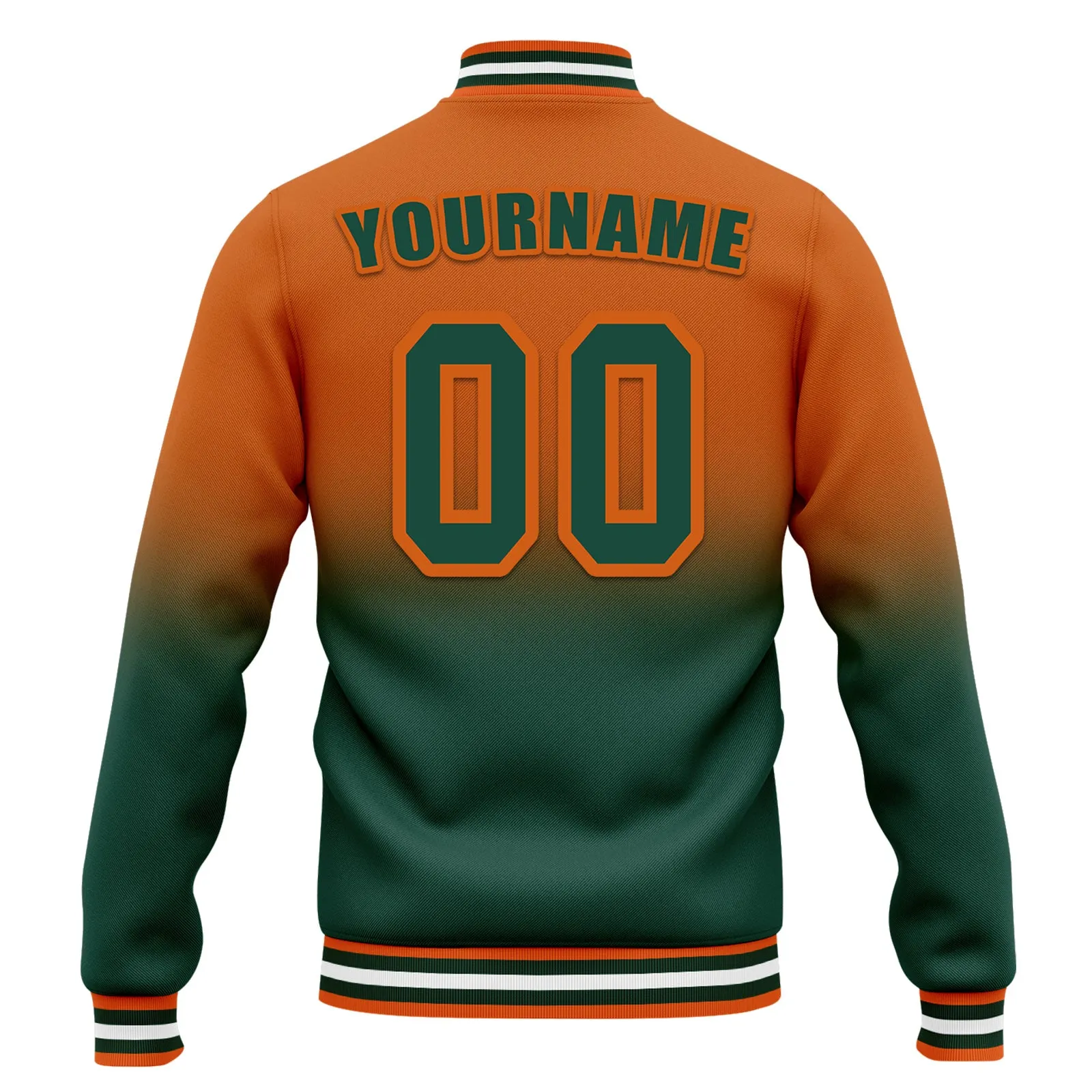 Custom Orange Green Fade Fashion Jacket Bomber Full-Snap Varsity Letterman Personalized Jacket FZ005-D020229-17