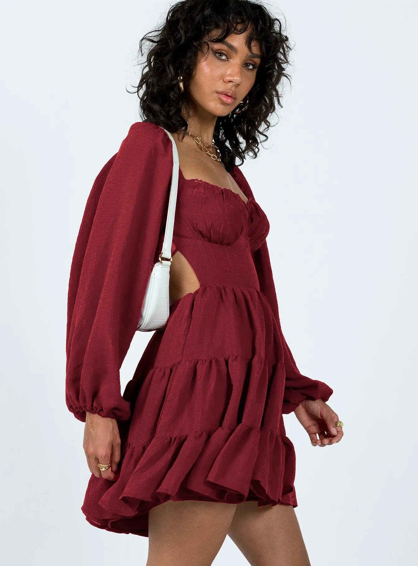 Danny Long Sleeve Mini Dress Burgundy