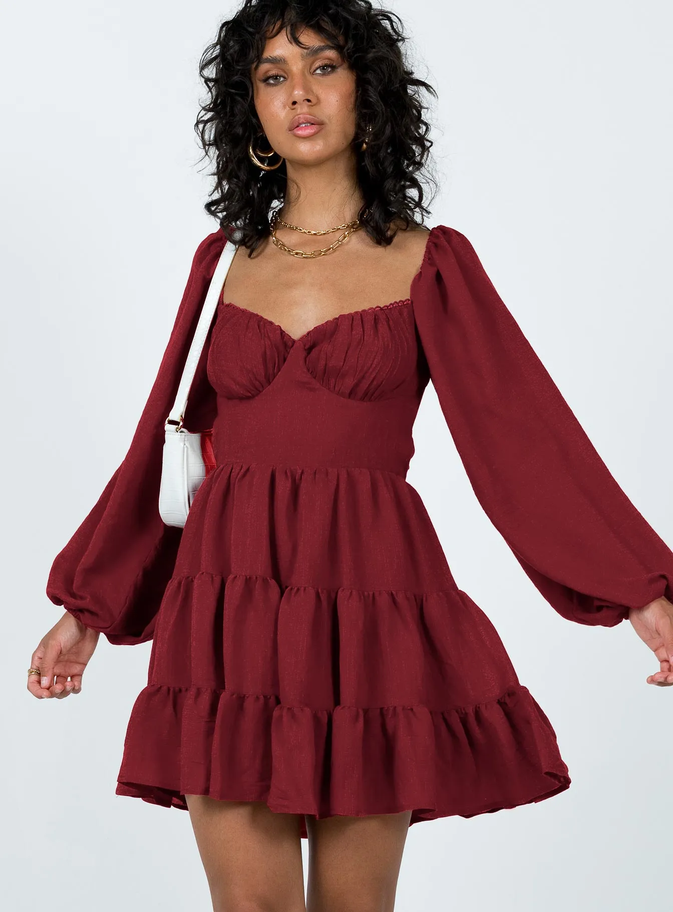 Danny Long Sleeve Mini Dress Burgundy