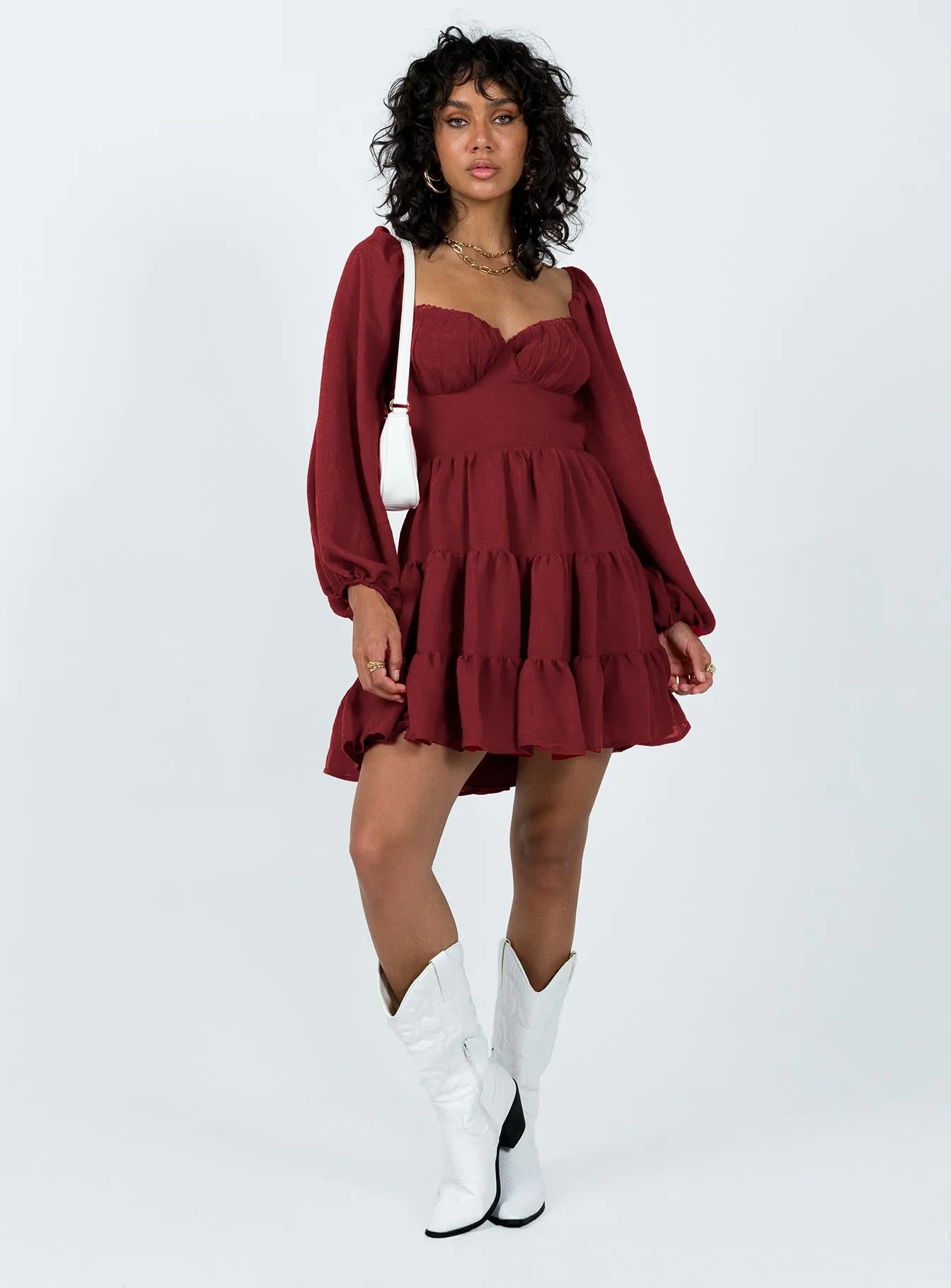 Danny Long Sleeve Mini Dress Burgundy