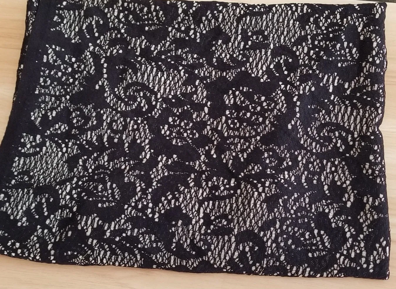 Designer Deadstock Fancy Crochet Lace Black and Cream Jacquard Knit/Woven Backing- Sold by the yard