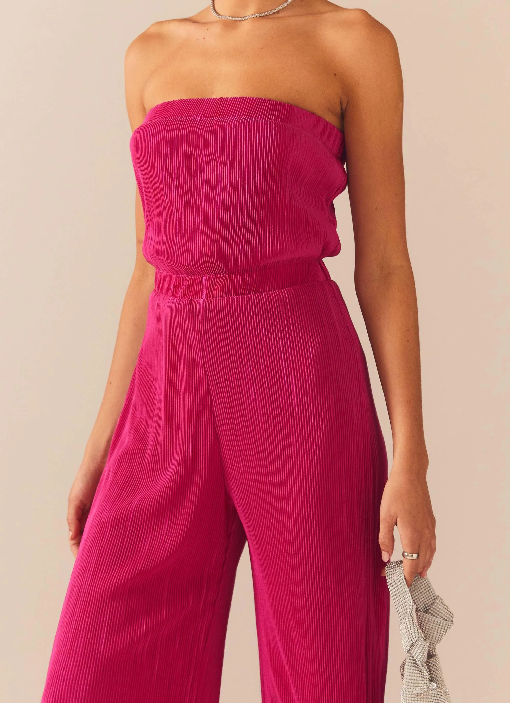 Doing The Most Plisse Jumpsuit - Magenta