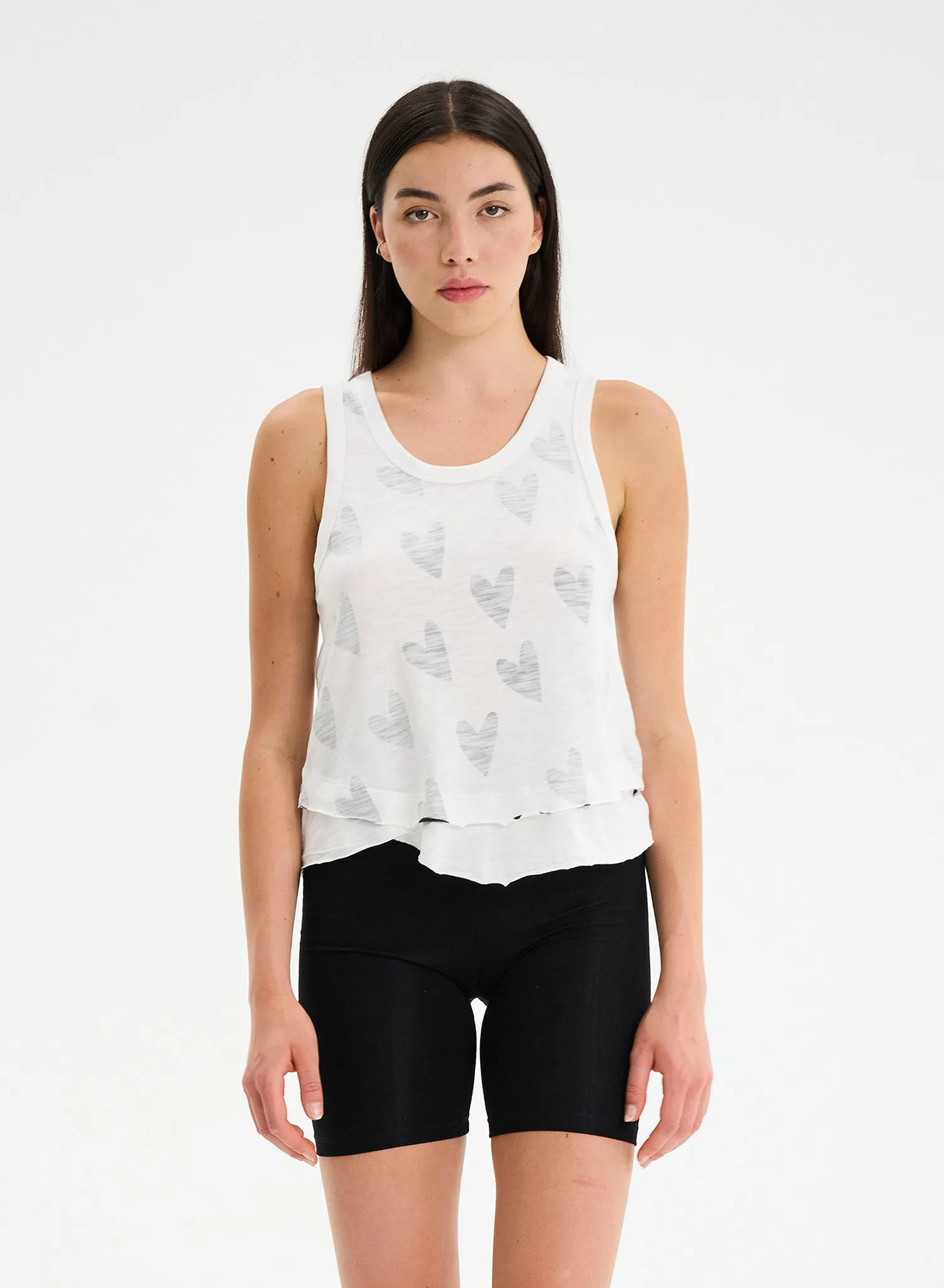 DOODLE HEARTS AVA TANK TOP - Mock Layer Tank Top