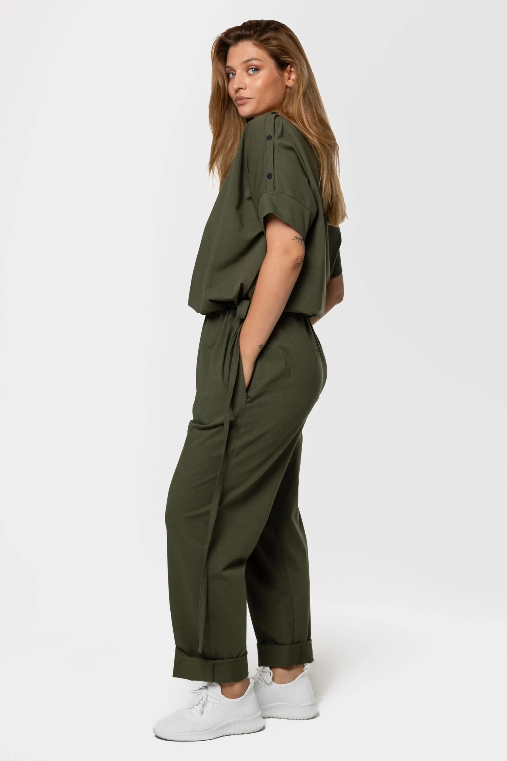 Drawstring-waist jumpsuit