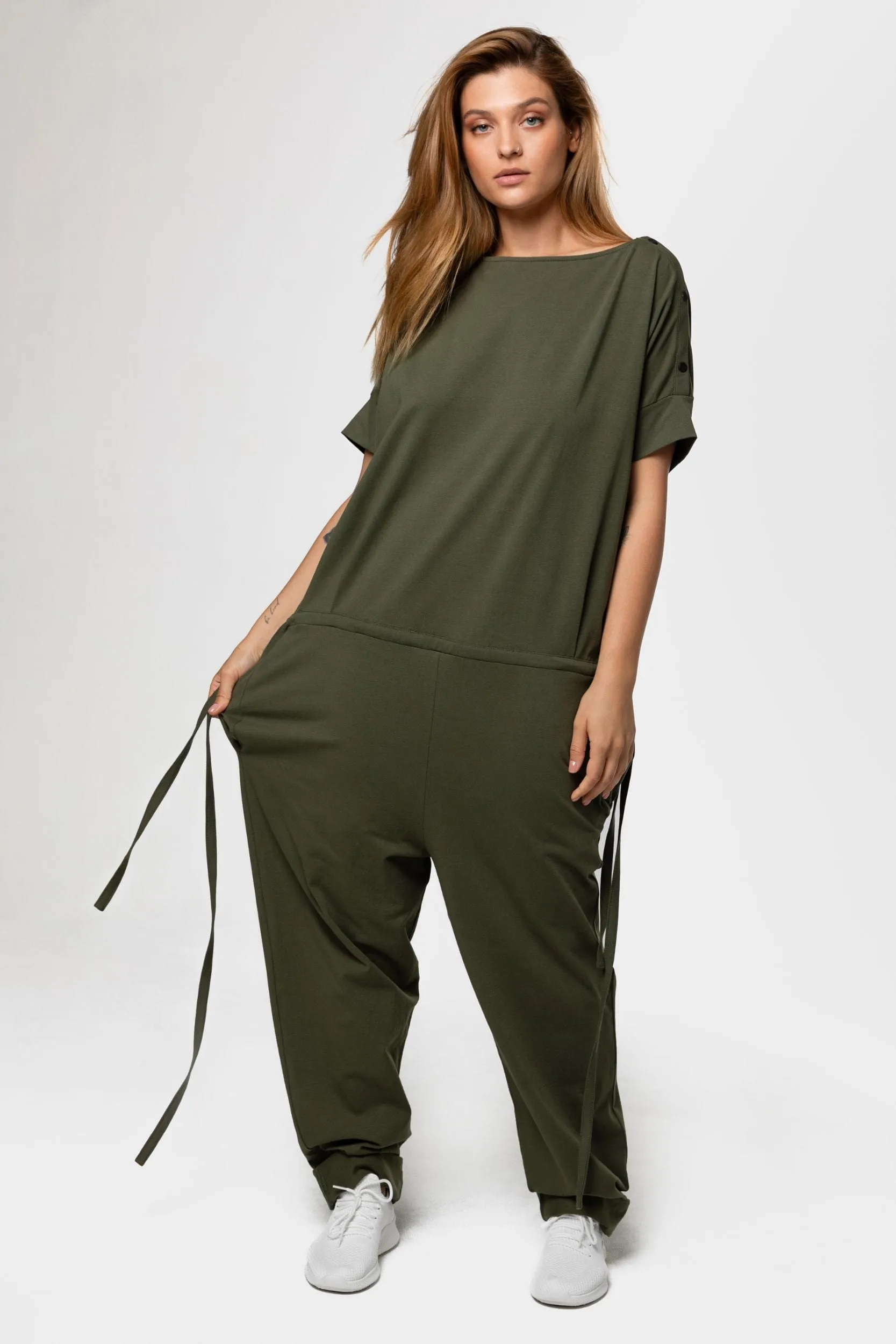 Drawstring-waist jumpsuit