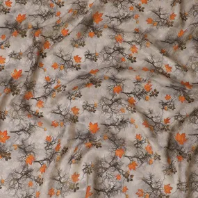 Elegant Viscose Fabric with Winter Branches and Autumn Leaves Digital Print, 110 cm Wide-D19203