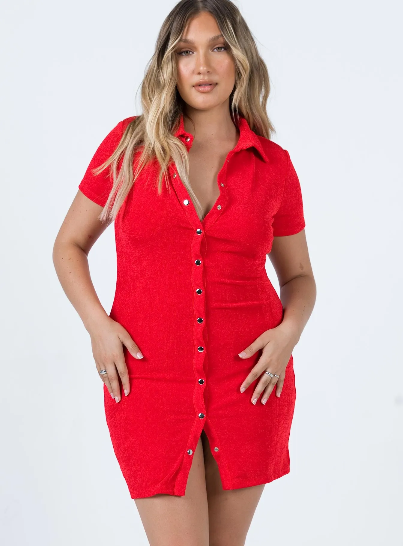 Elody Short Sleeve Mini Dress Red