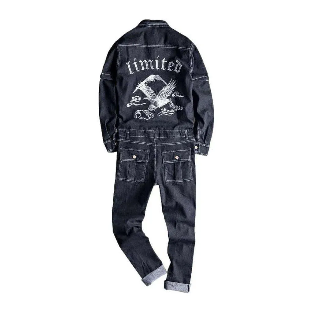 Embroidered denim jumpsuit for men