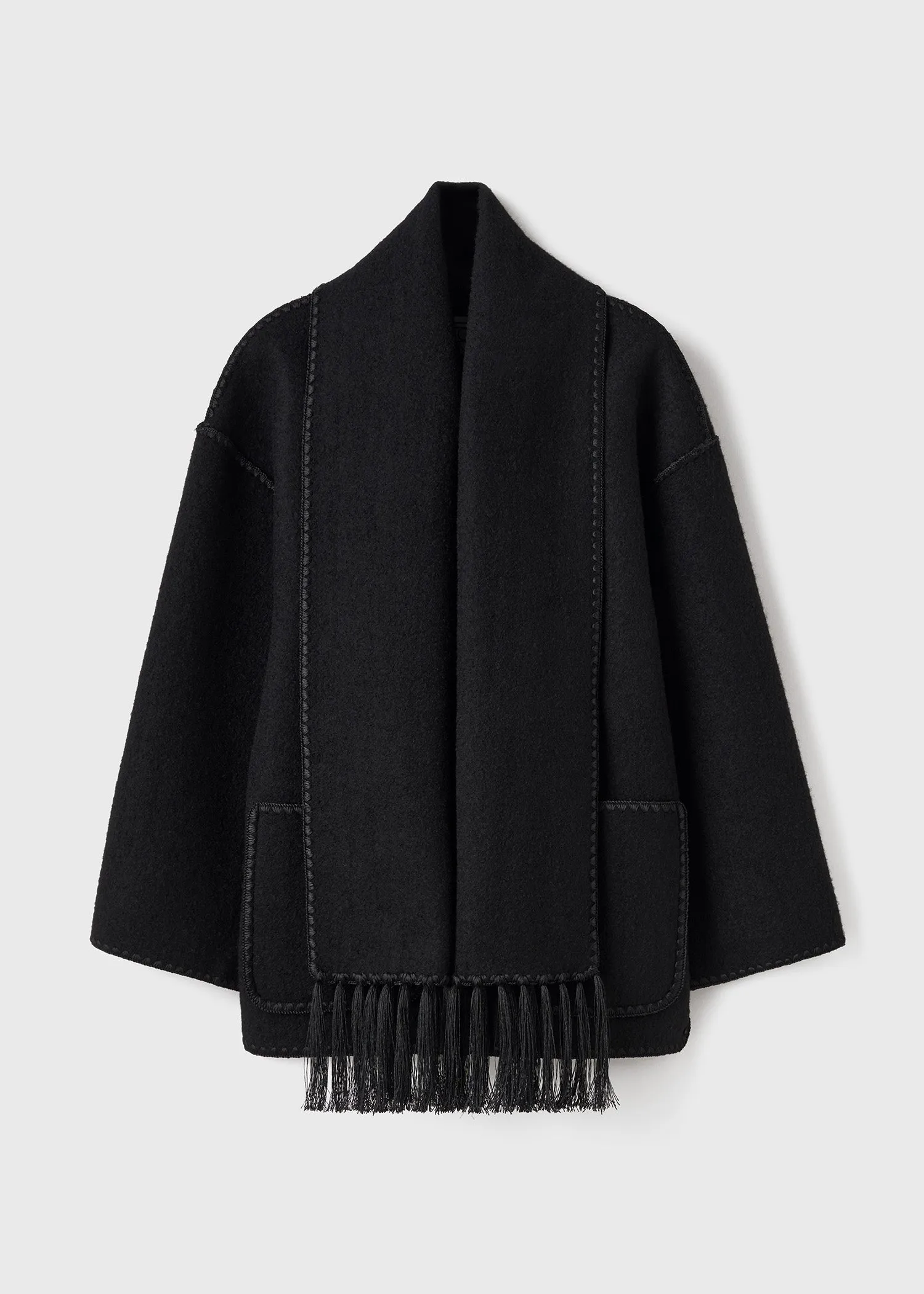 Embroidered scarf jacket black