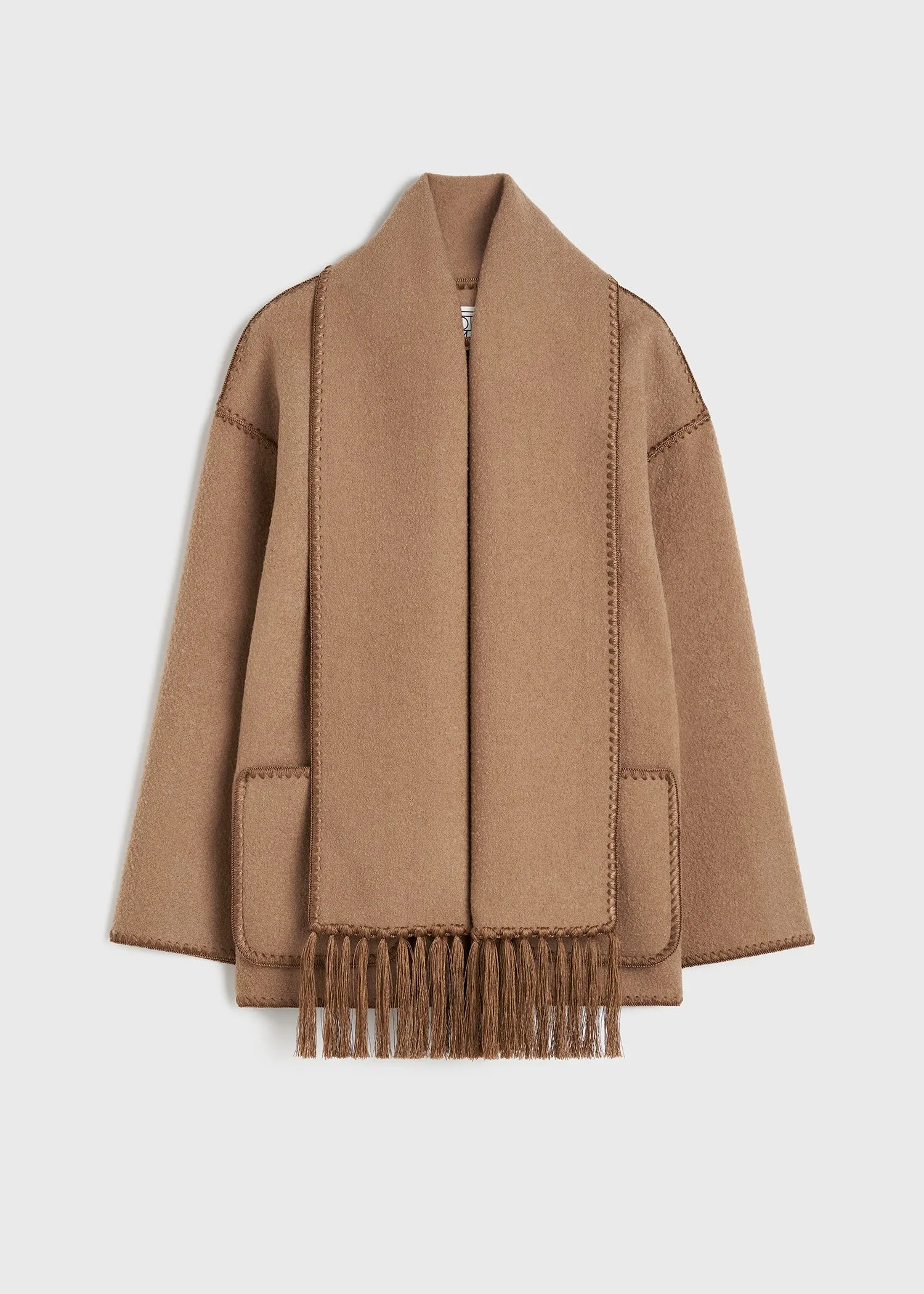 Embroidered scarf jacket camel