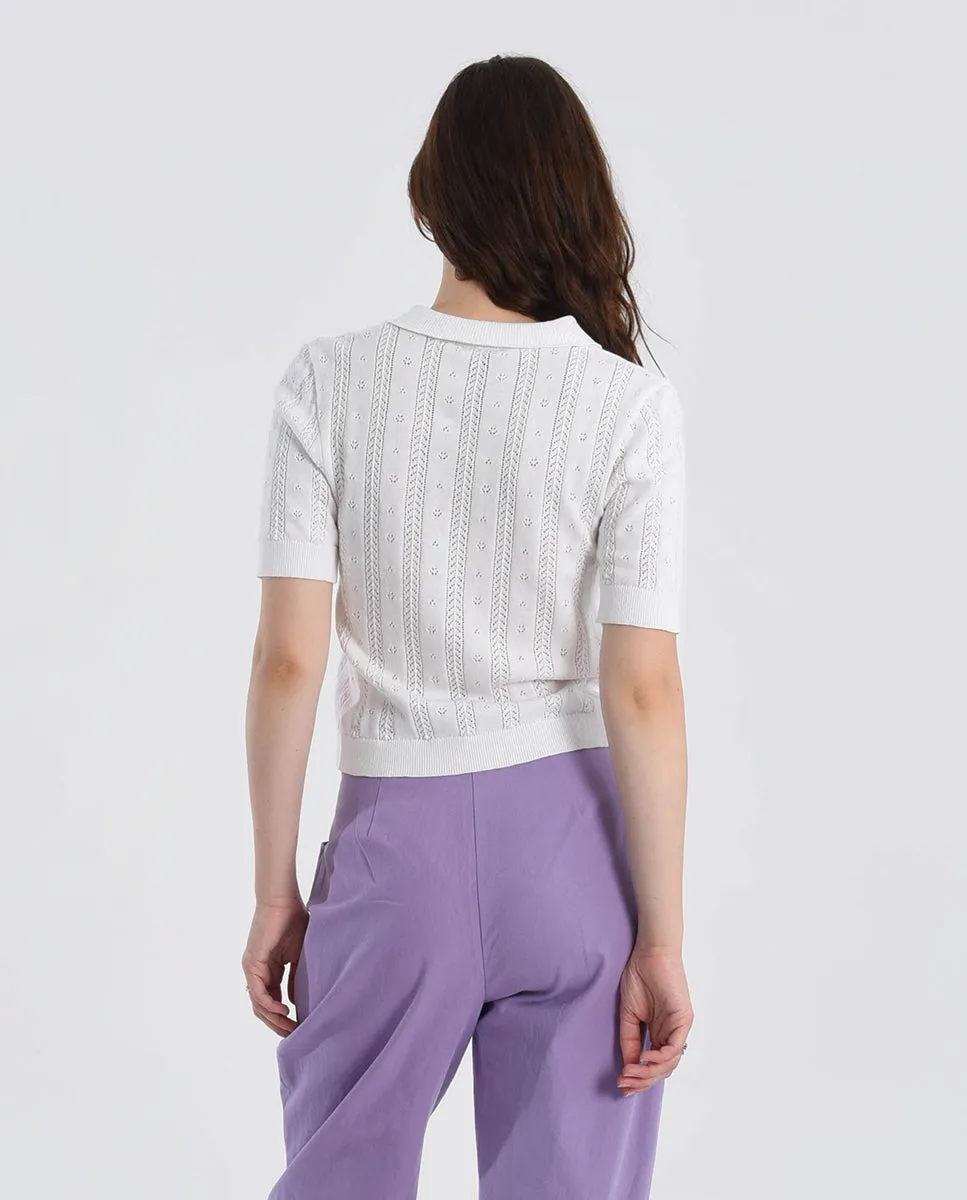 EMILIA POLO SWEATER - WHITE