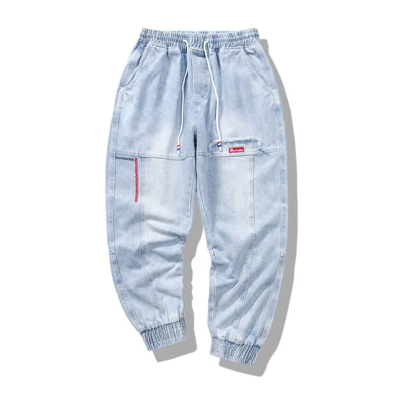 FAVOCENT Men's Denim Harem Pants