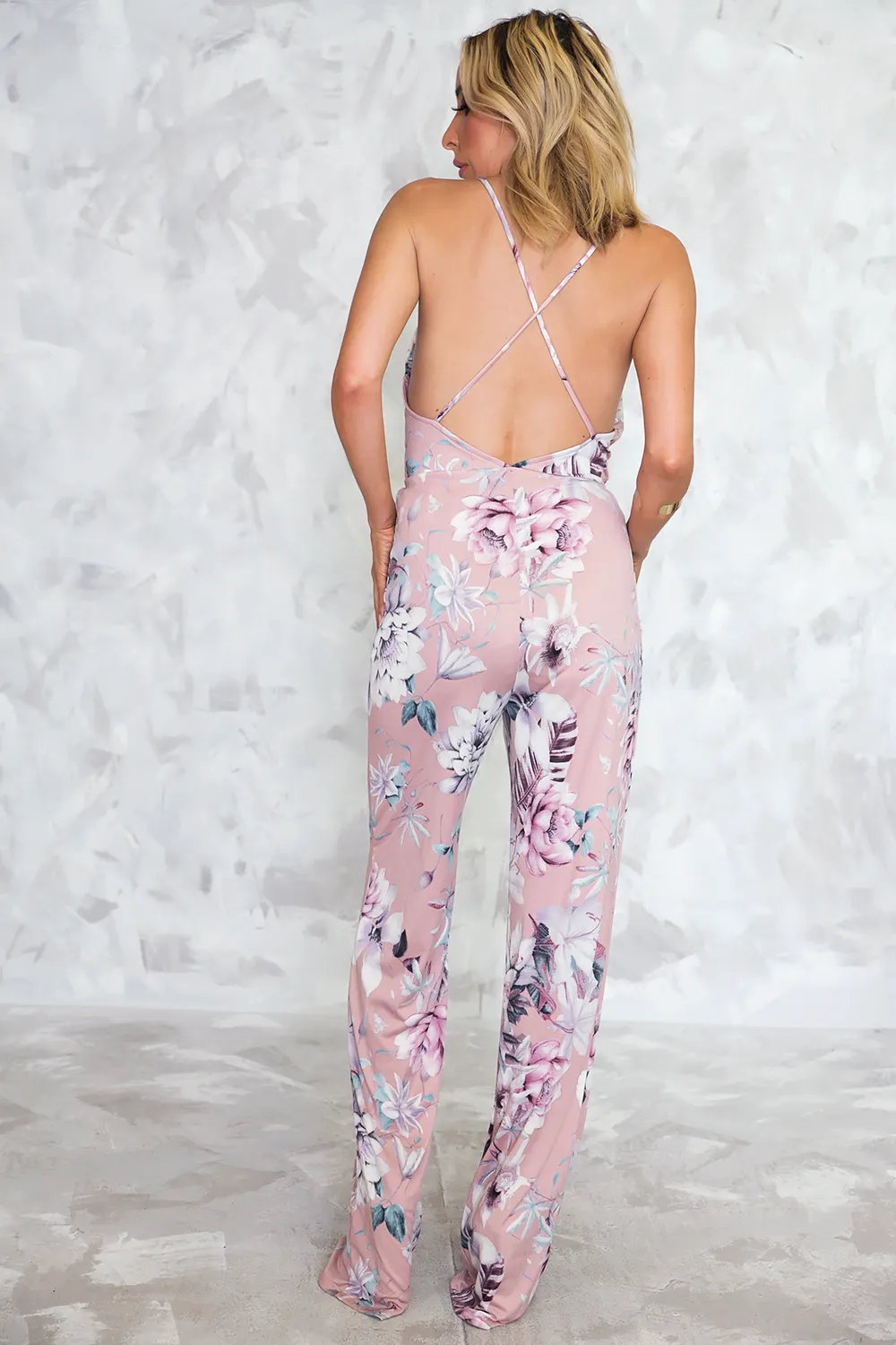 Floral Deep-V Jumpsuit - Blush