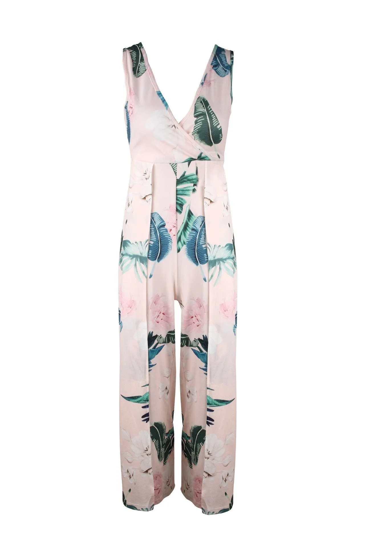 Floral V Neck Slit Jumpsuit