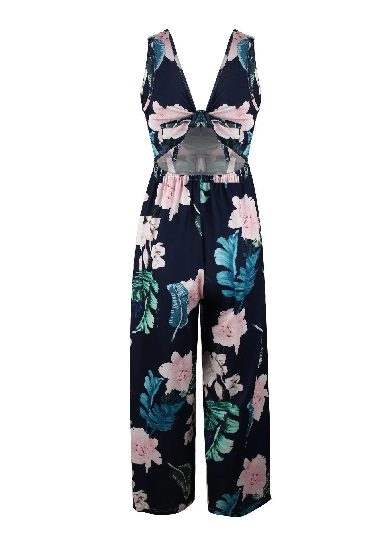 Floral V Neck Slit Jumpsuit