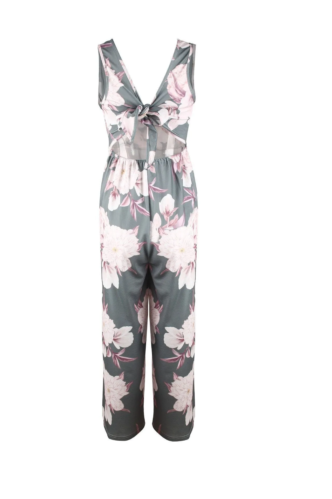 Floral V Neck Slit Jumpsuit