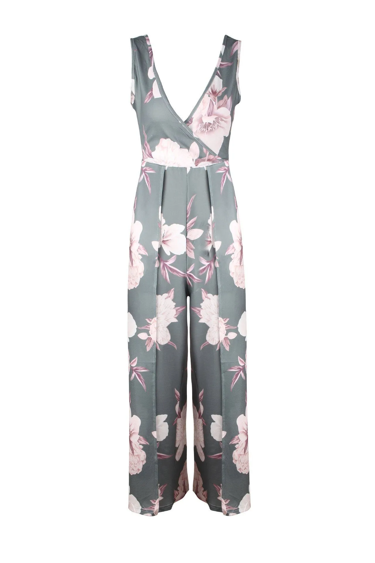 Floral V Neck Slit Jumpsuit