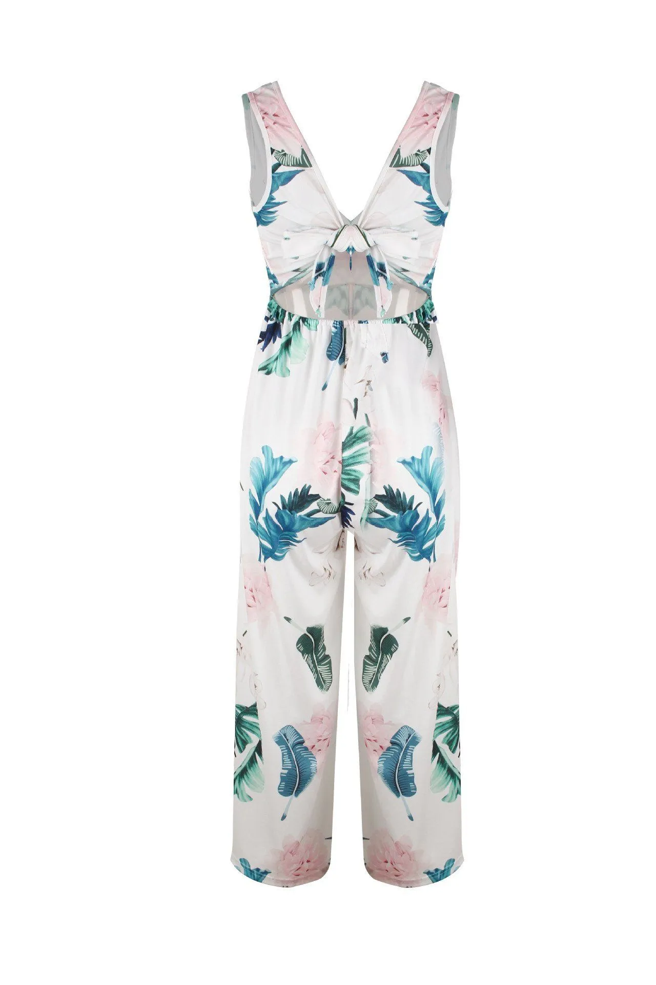 Floral V Neck Slit Jumpsuit