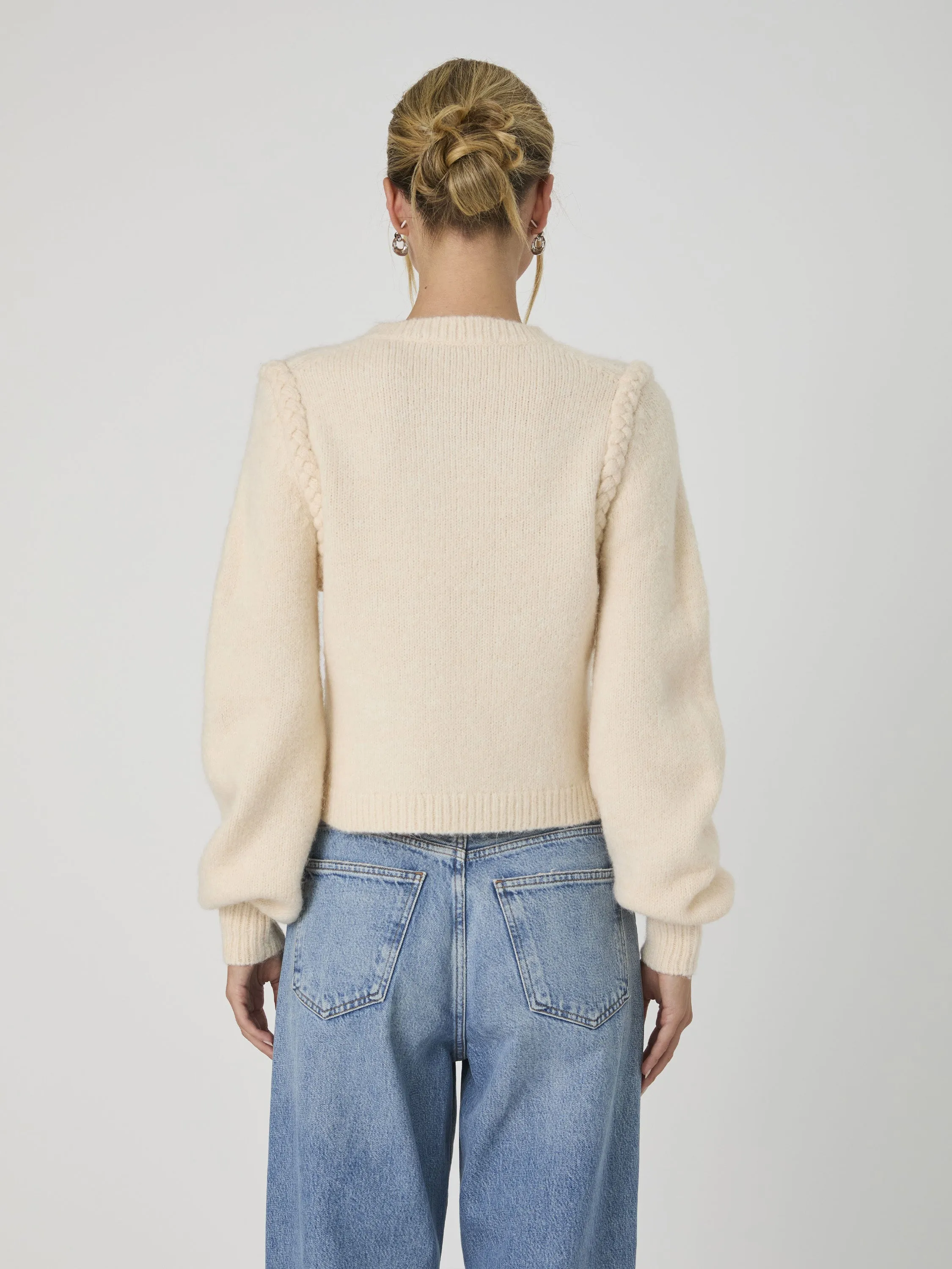 Fluffy Knit Braided Detail Sweater