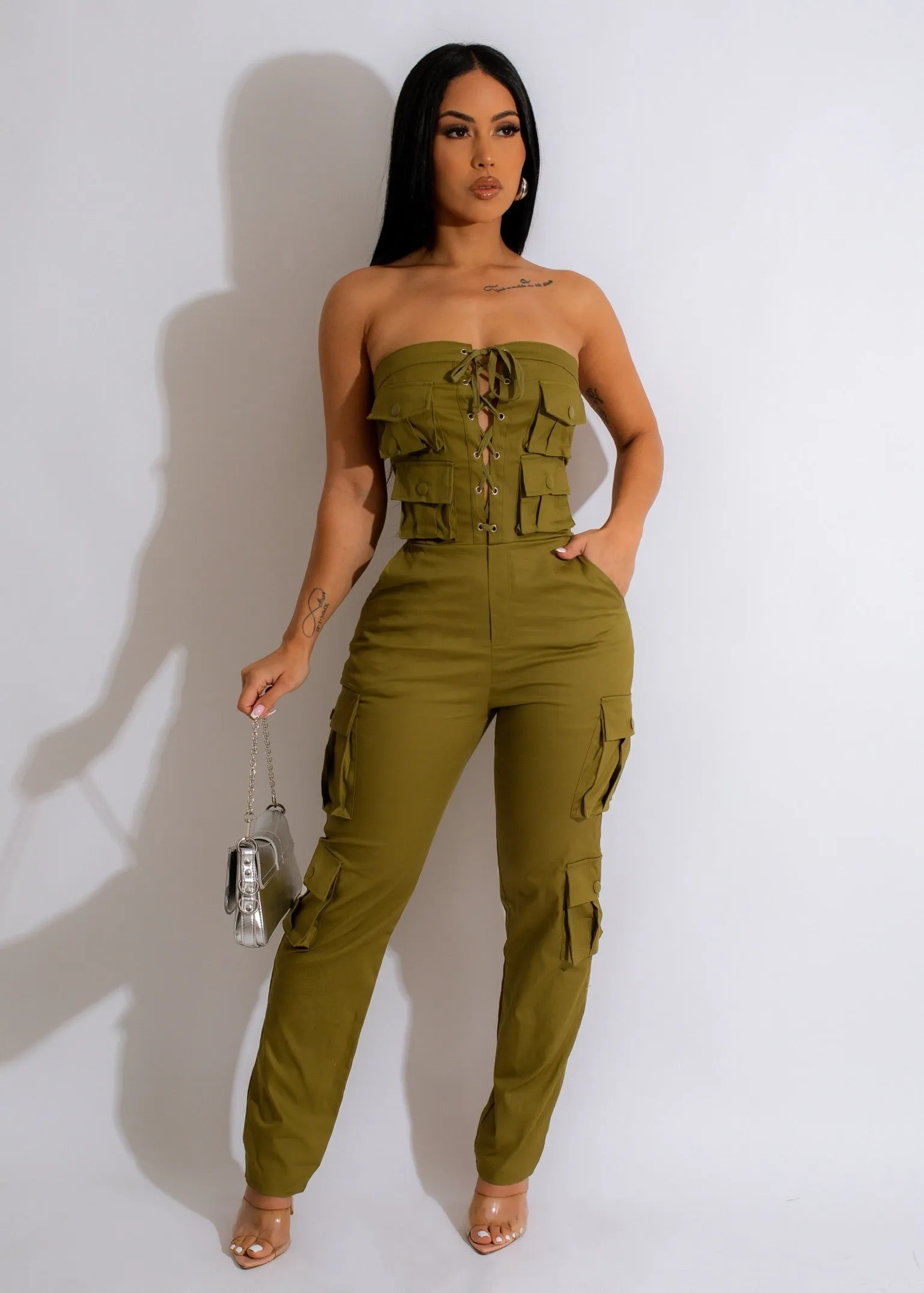 Forever Young Cargo Jumpsuit Green