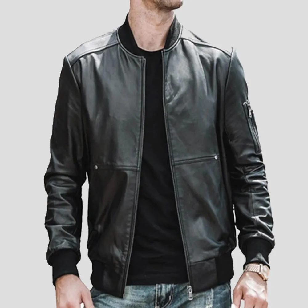 Fritz Black Bomber Leather Jacket