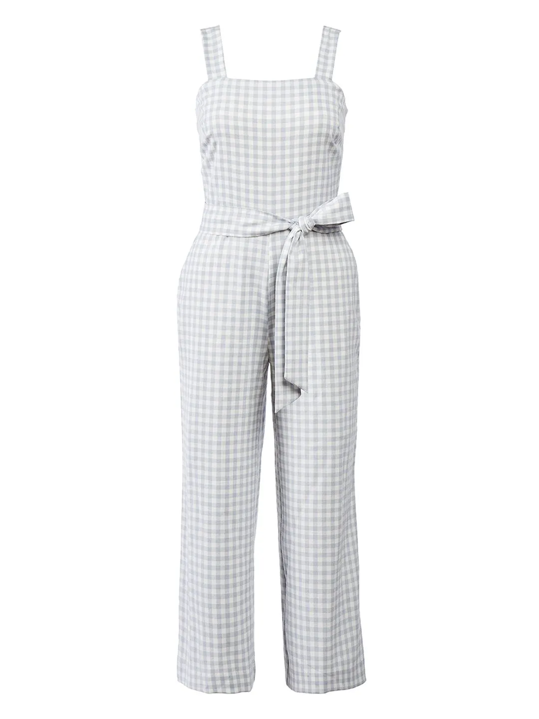 Gingham Belted Jumpsuit in Frosty Blue