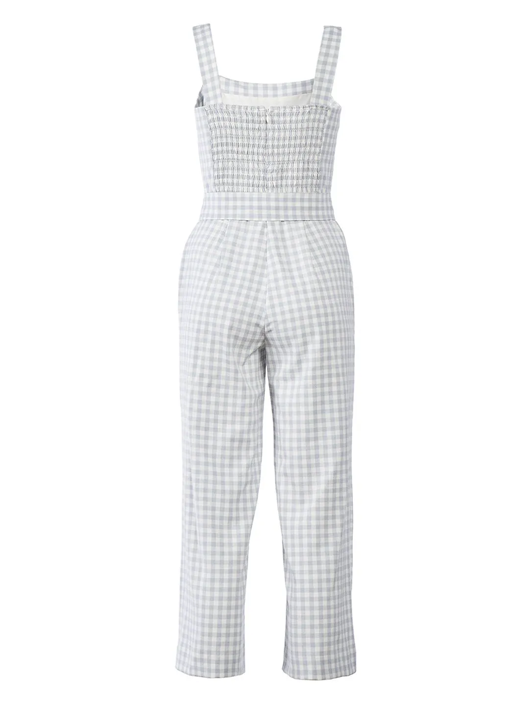 Gingham Belted Jumpsuit in Frosty Blue