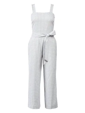 Gingham Belted Jumpsuit in Frosty Blue