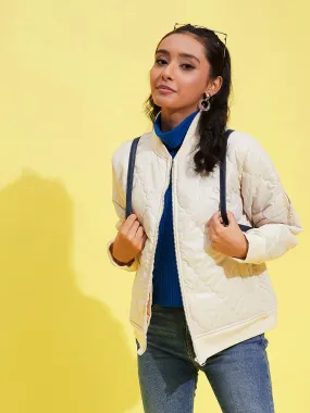 Girls Off White Quilted Bomber Jacket