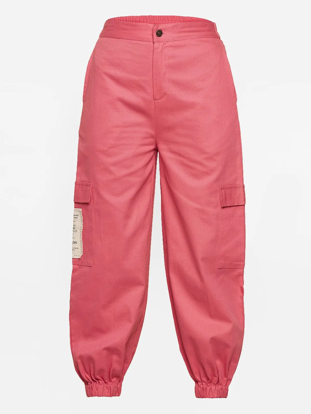 Girls Pink Side Patch Pocket Twill Joggers