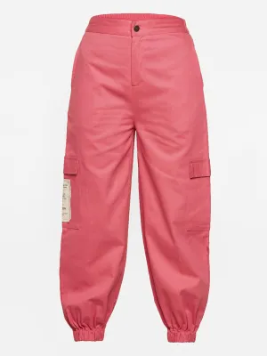 Girls Pink Side Patch Pocket Twill Joggers