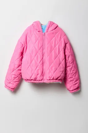 Girls Quilted Faux Fur Reversible Bomber Jacket