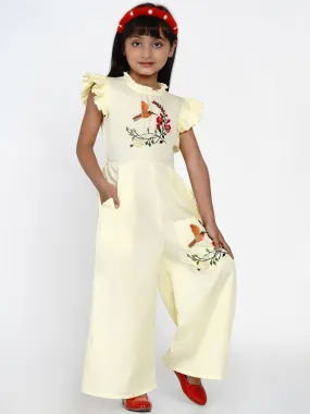 Girl's Yellow & Orange Embroidered Basic Jumpsuit - NOZ2TOZ KIDS