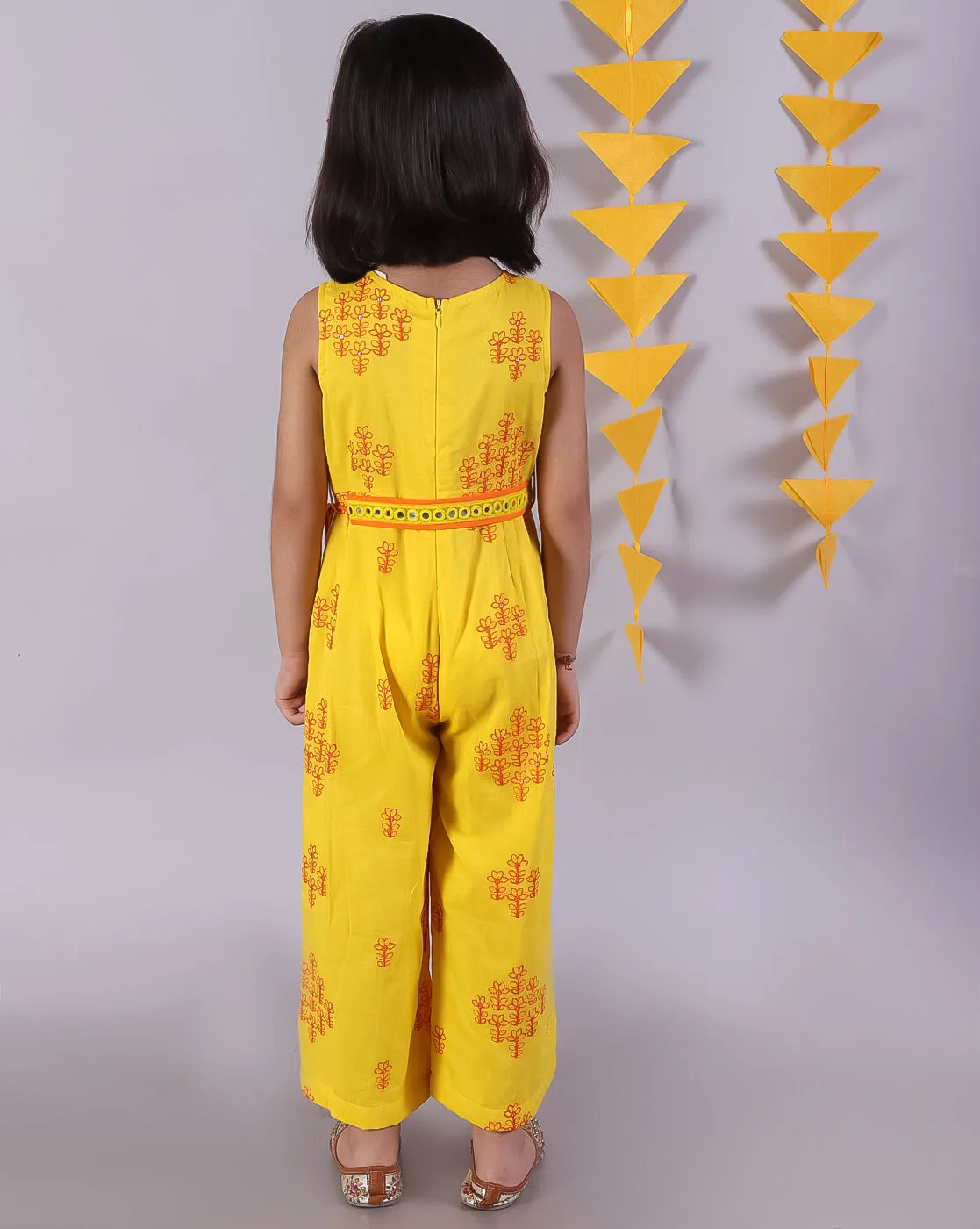 Girl's Yellow Cotton Tie & Dye Jumpsuit - Lil Drama