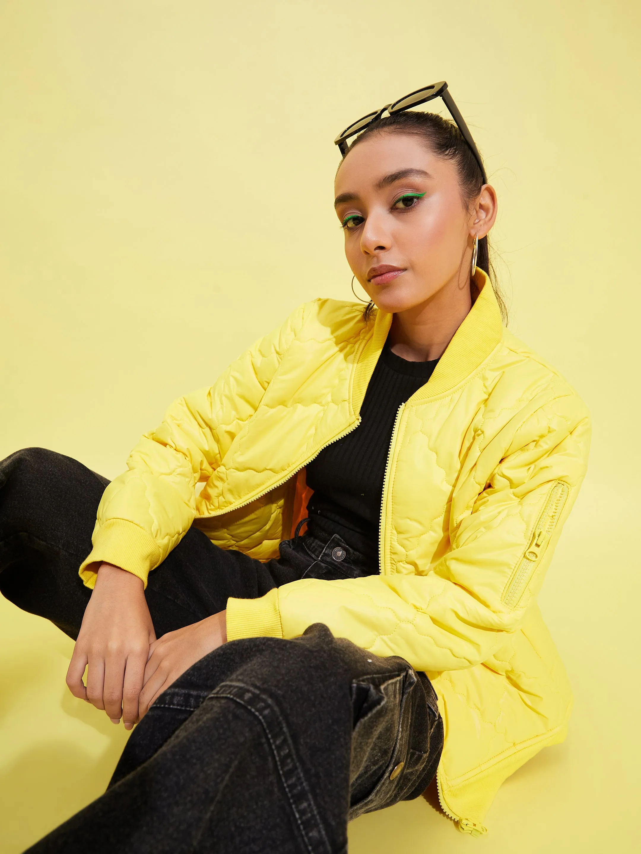 Girls Yellow Quilted Bomber Jacket