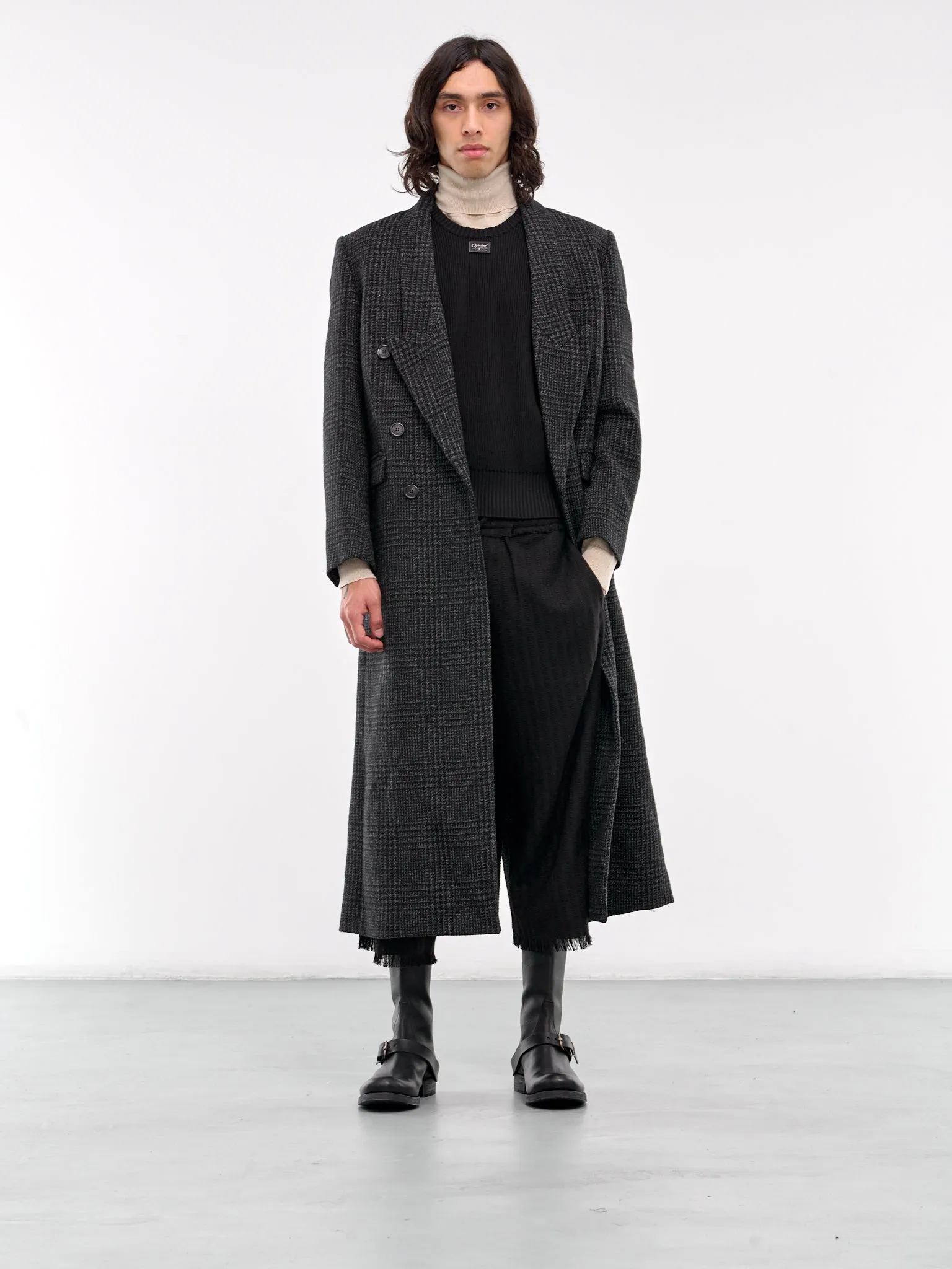 Glen Check Coat (COPM22F1002-BLACK-GREY)