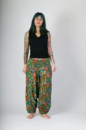 Green Print Cotton Harem Yoga Jumpsuit Pants