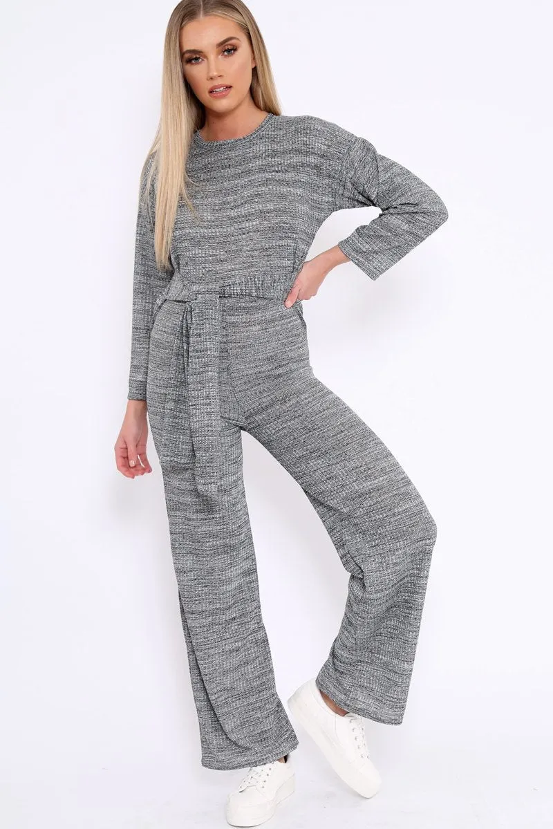 Grey Ribbed Thin Knit Jumpsuit - Graciela