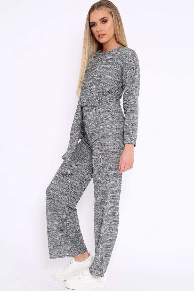 Grey Ribbed Thin Knit Jumpsuit - Graciela